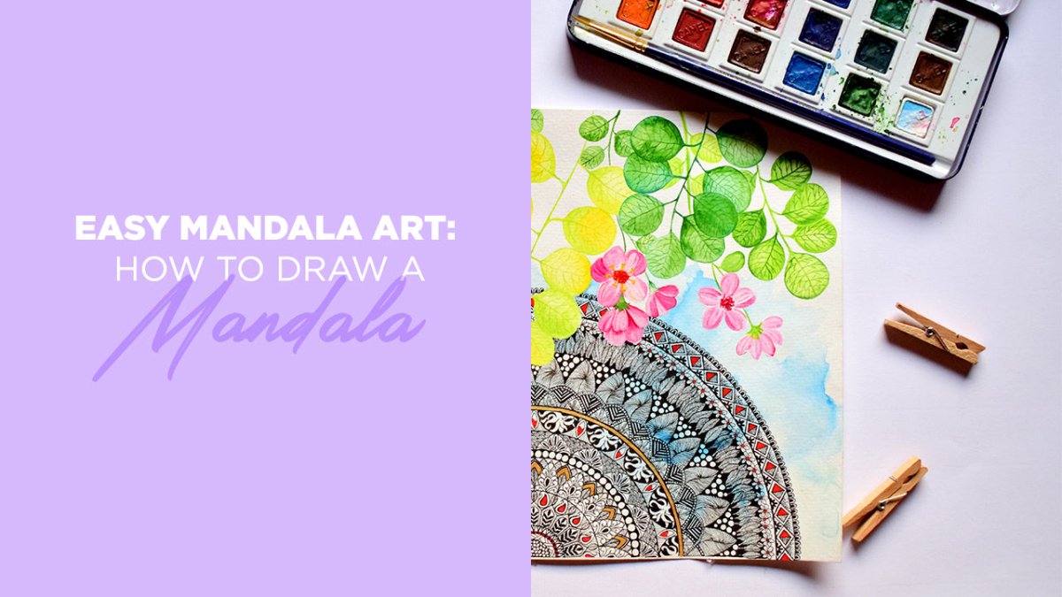 Water colour Mandala for Beginners, How to Draw an Easy Mandala+Water  colour