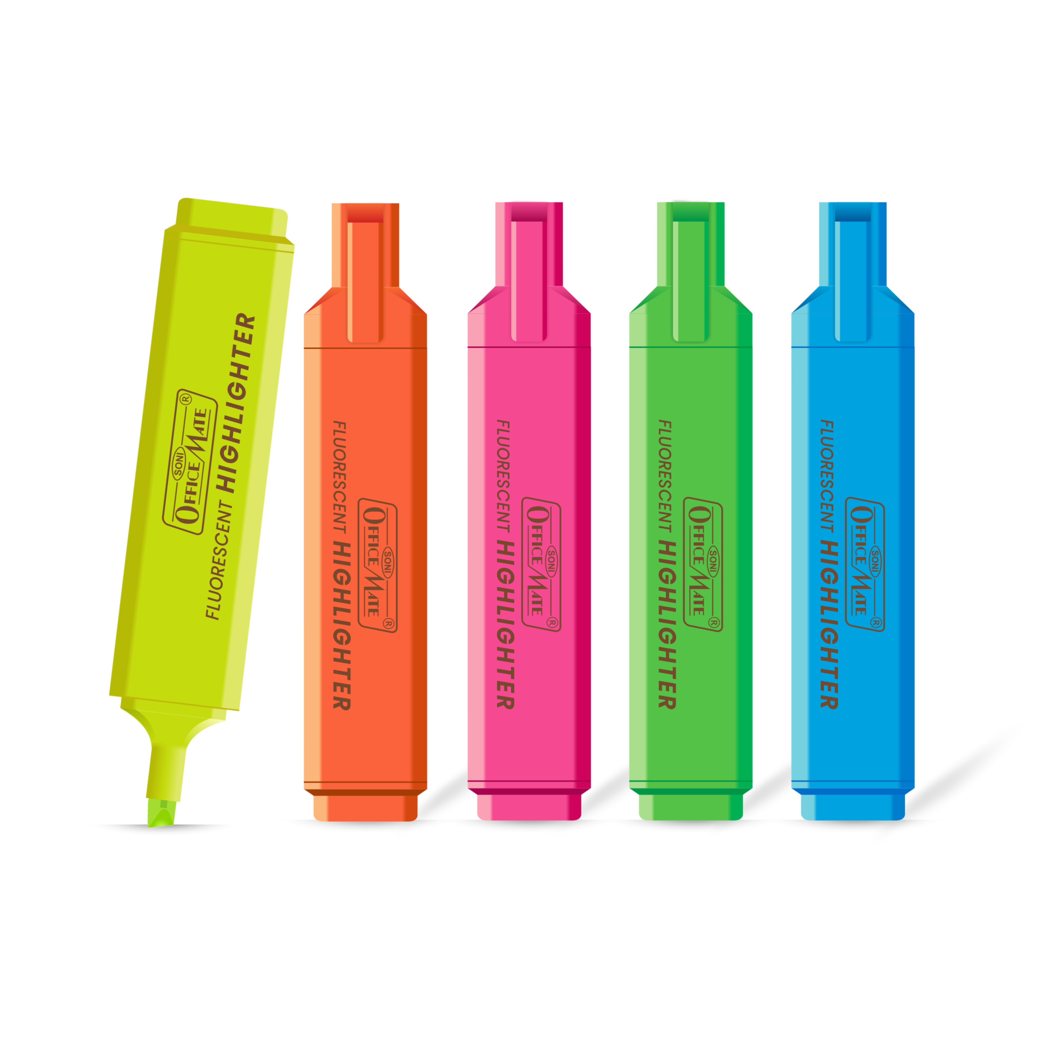 Soni Officemate Fluorescent Highlighters - Pack of 5