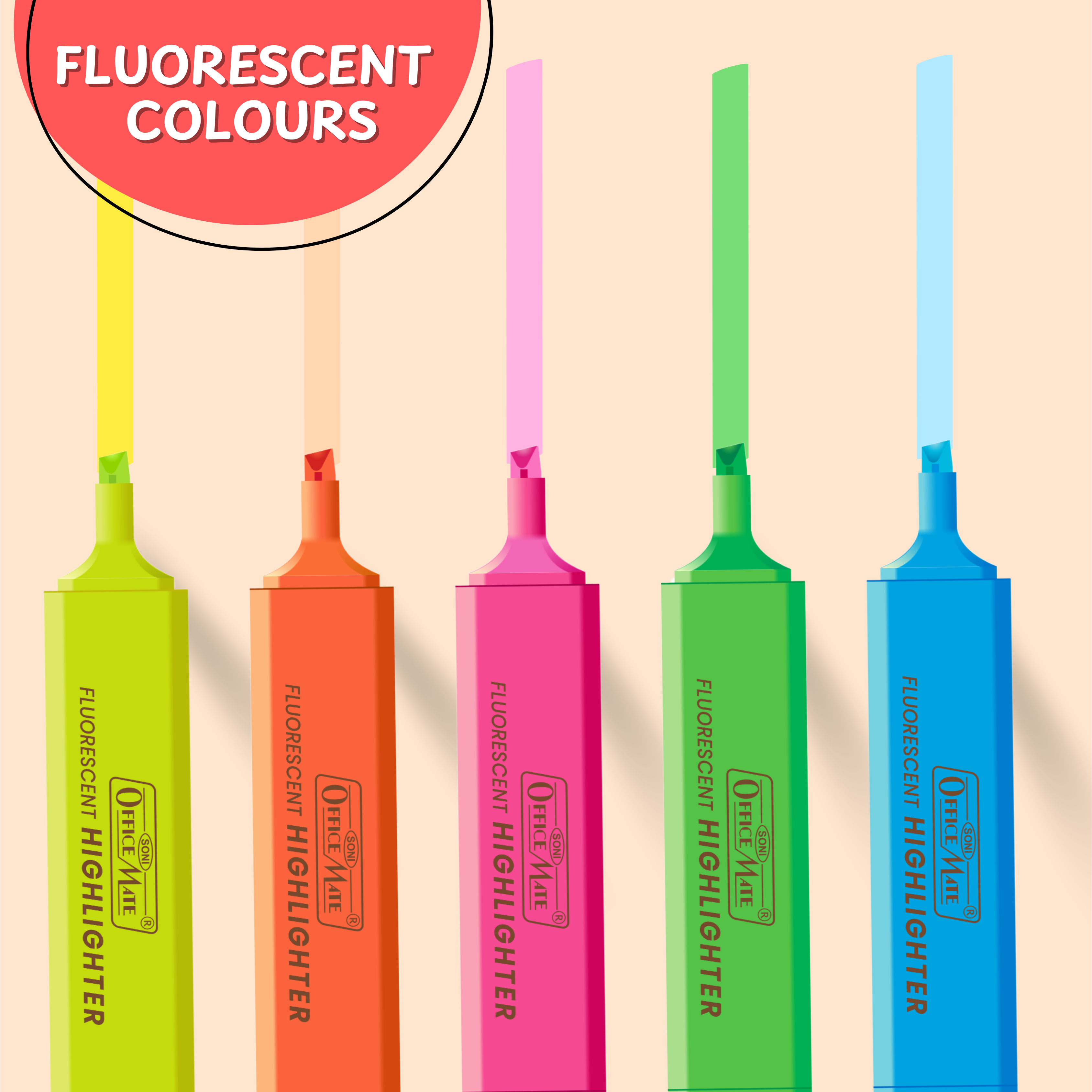 Soni Officemate Fluorescent Highlighters - Pack of 5
