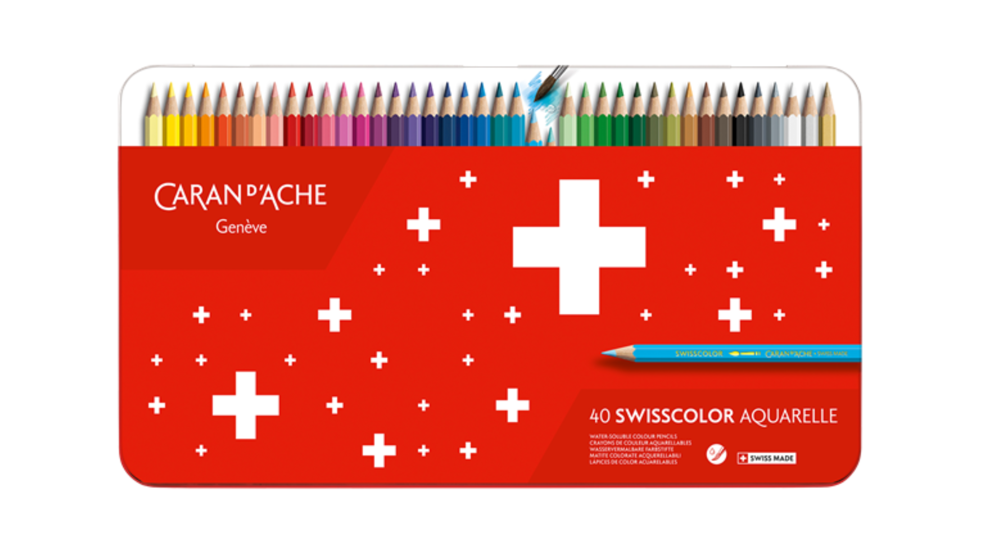 Caran D'Ache Swisscolor Water Colour Pencil Swiss Flag 40 Shades Metal Pack
