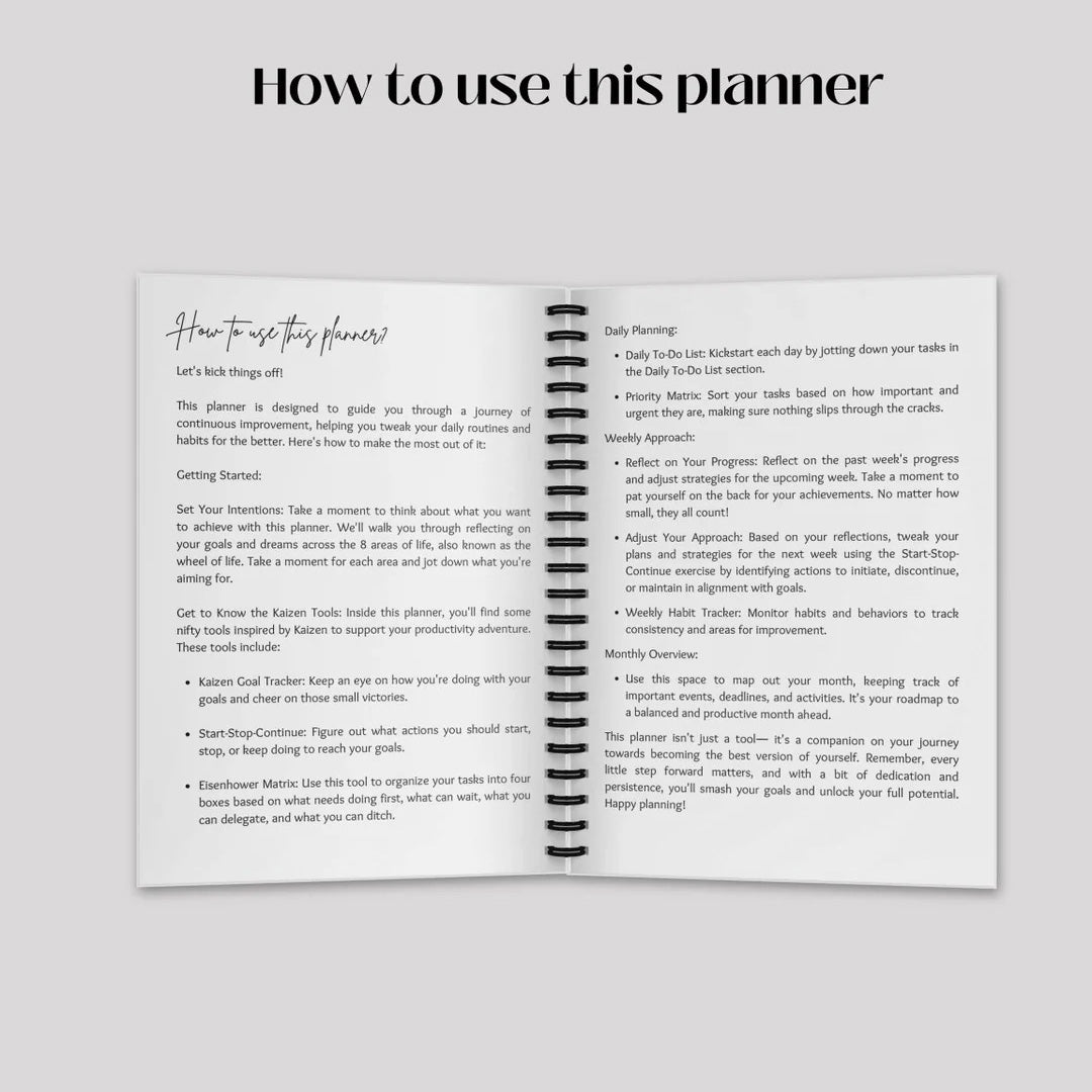 Simply Scribble Productivity Undated Daily Planner Inspired by Kaizen