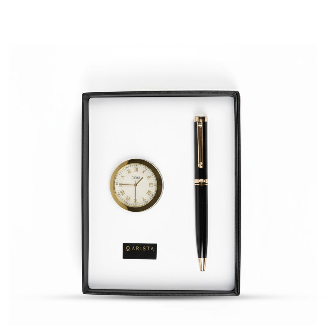 Arista Ballpoint Pen With Gold Chrome Table Clock