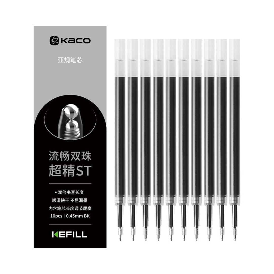 Kaco Black Ink Gel Pen Refills (ST Tip)- Pack of 10
