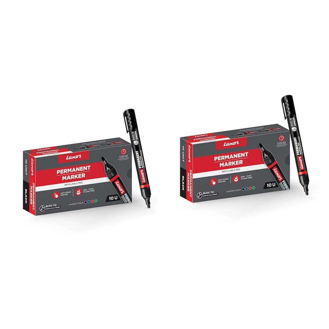 Luxor Refillable Permanent Bold Marker - Black - Box of 10-Pack of 2