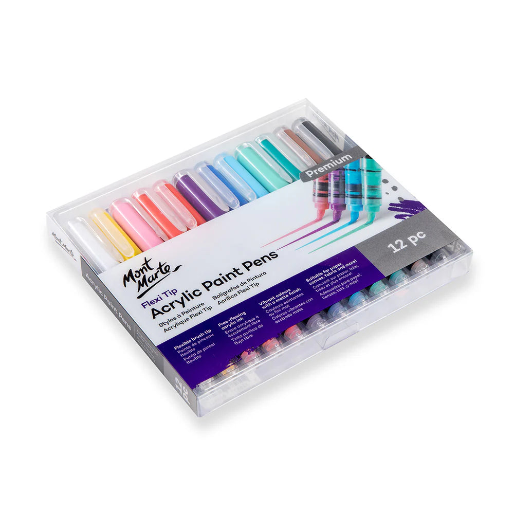Mont Marte Flexi Tip Acrylic Paint Pens Premium - 12pc
