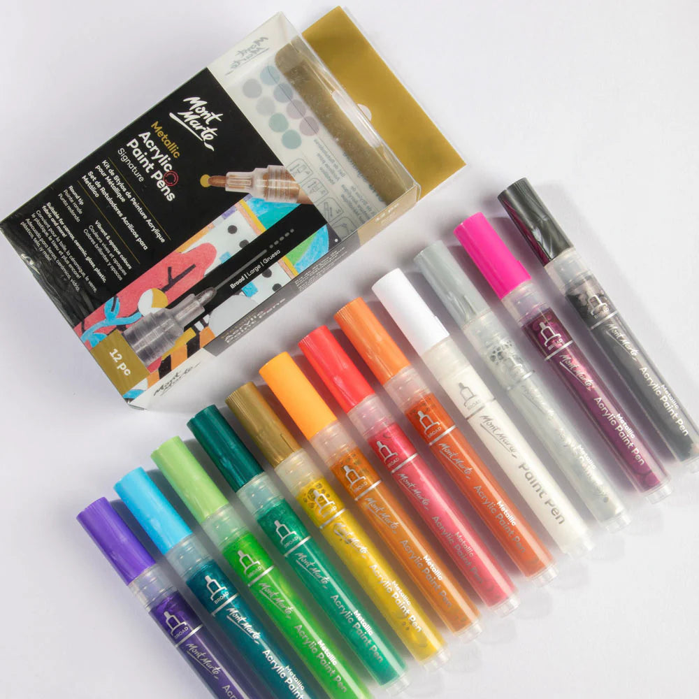 Mont Marte Metallic Acrylic Paint Pens Broad Tip Signature -12pc