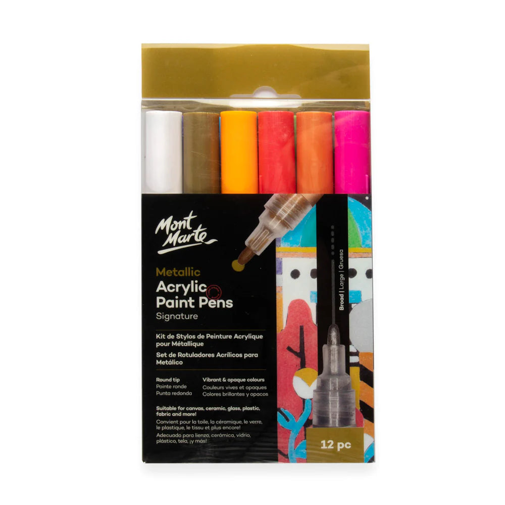 Mont Marte Metallic Acrylic Paint Pens Broad Tip Signature -12pc