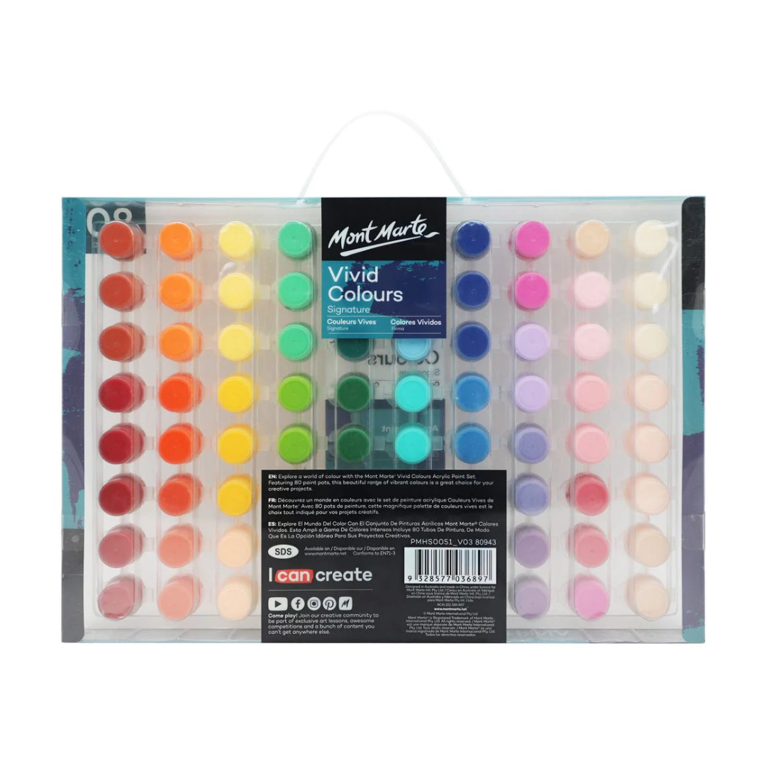 Mont Marte Vivid Colours Acrylic Paint Set Signature 80pc x 3.5ml