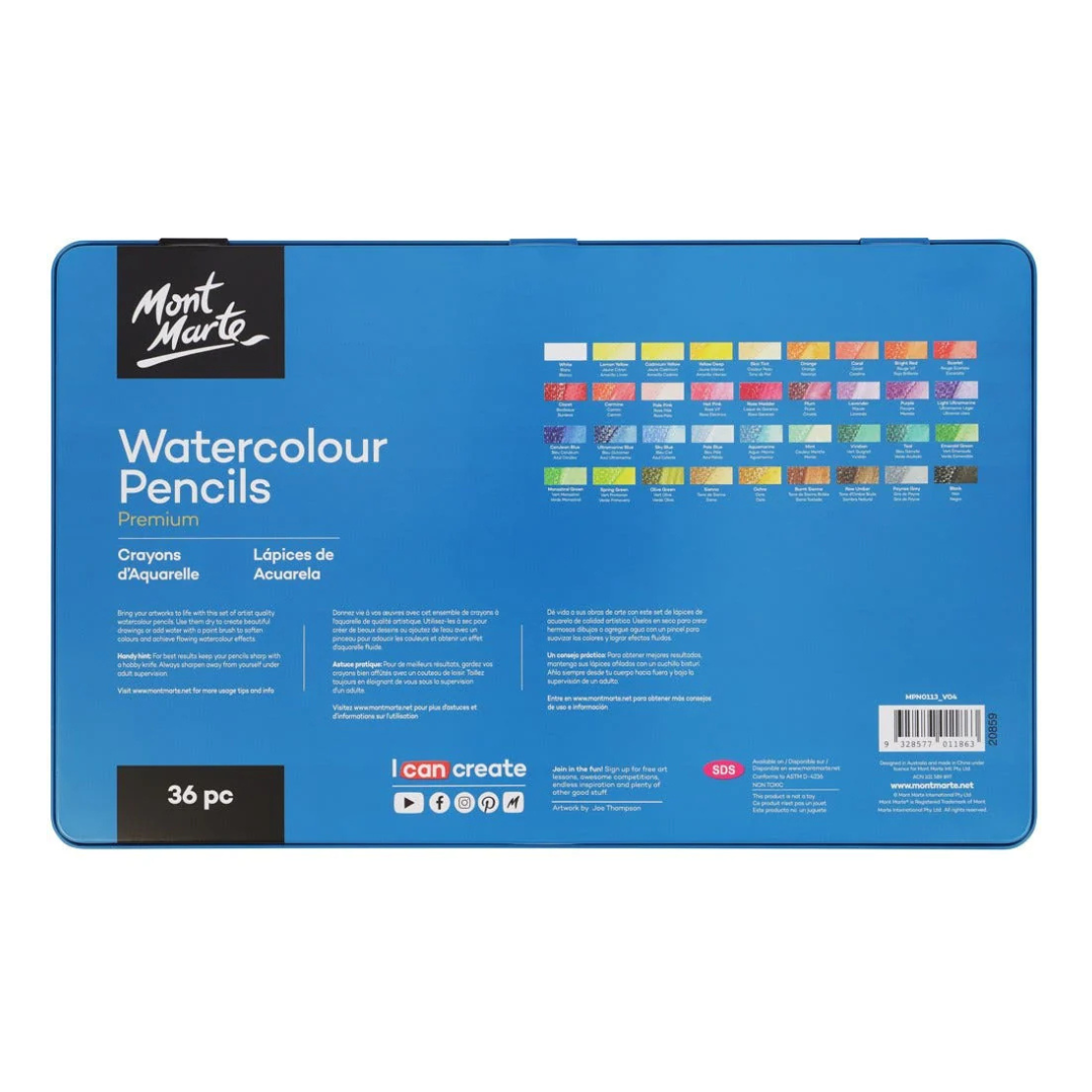 Mont Marte Watercolour Pencils in Tin Premium 36pc