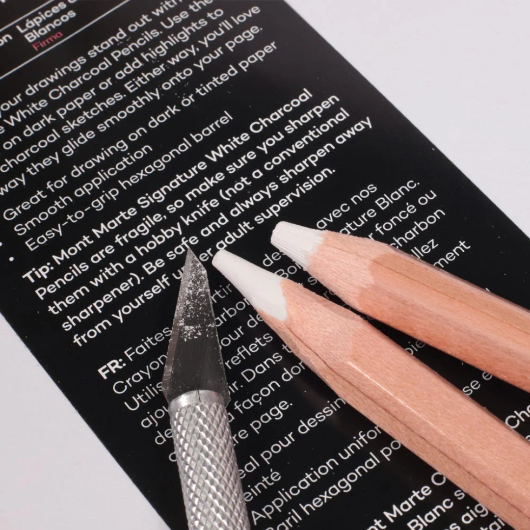Mont Marte White Charcoal Pencils Lge Hex Signature 2pc