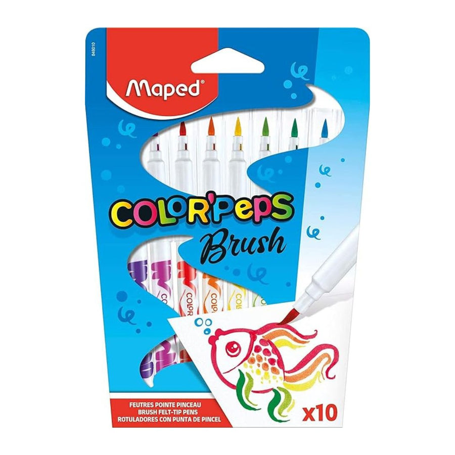 Maped Color Peps Brush Tip Pen Set - Pack of 10 - SCOOBOO - 848010 - Brush Pens