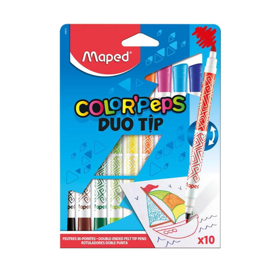 Maped Color'Peps - Duo Tip, Felt Tip Fine & Large Point Pens- Pack of 10 - SCOOBOO - 849010 - Brush Pens