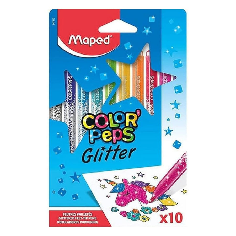 Maped Color'Peps Glitter Felt Tip Pens - Pack Of 10 - SCOOBOO - 847110 - Brush Pens