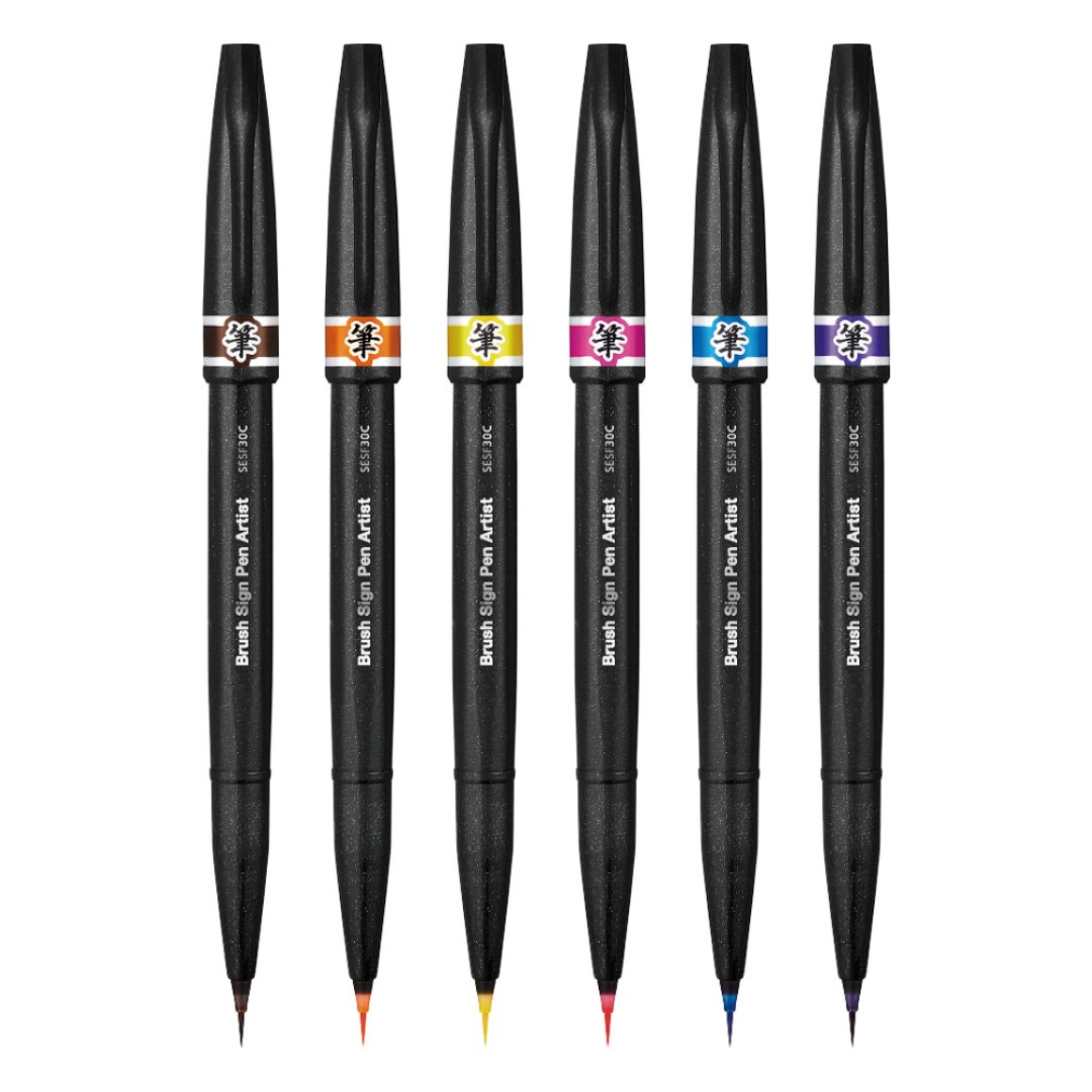 Pentel Extra Fine Tip Sign Brush Pen for Artist(Pack of 6) - SCOOBOO - EFGPSV - Brush Pens