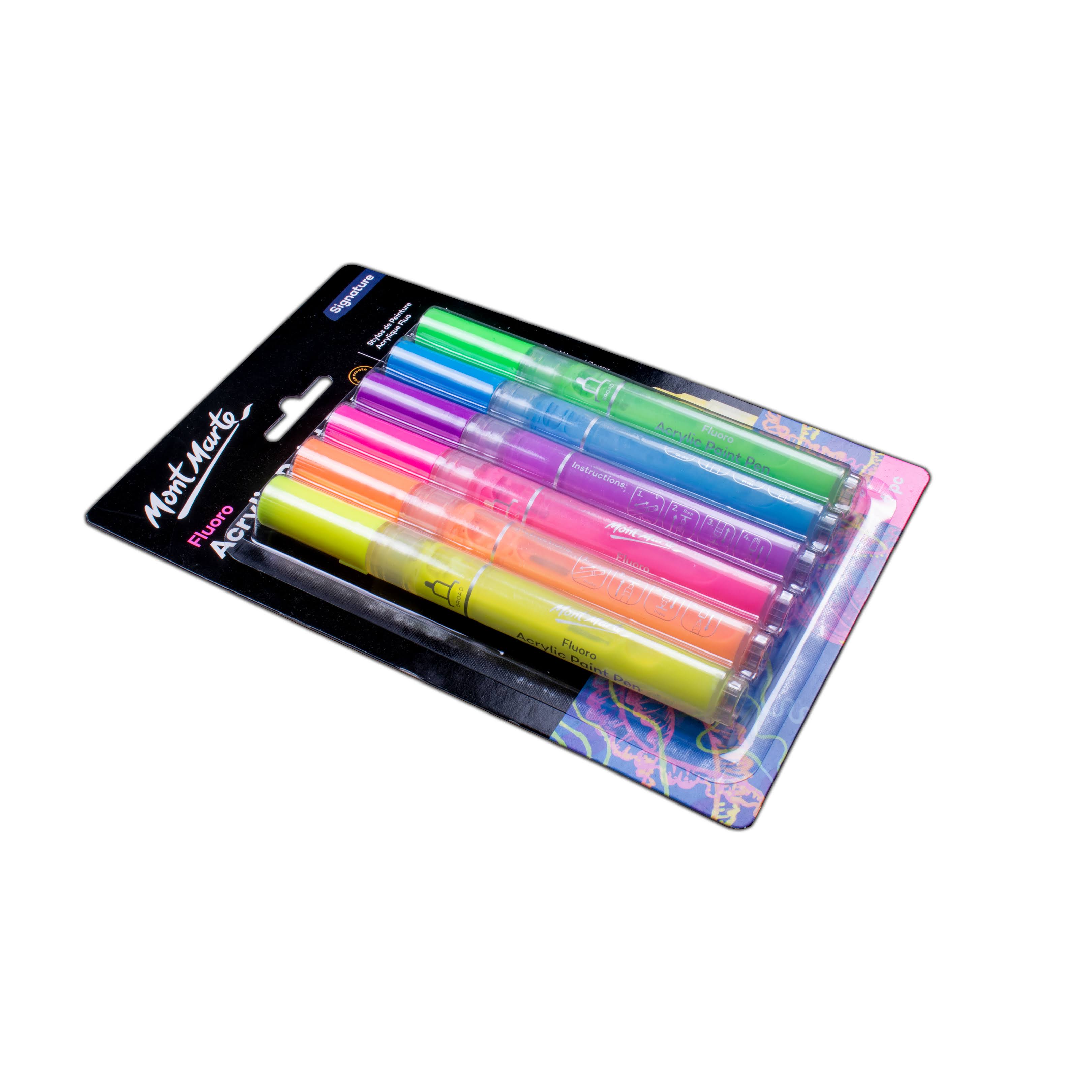 Mont Marte Fluoro Acrylic Paint Pens  Signature -Pack of 6