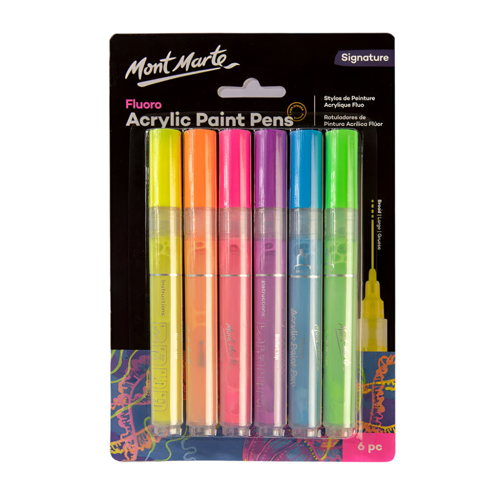 Mont Marte Fluoro Acrylic Paint Pens  Signature -Pack of 6