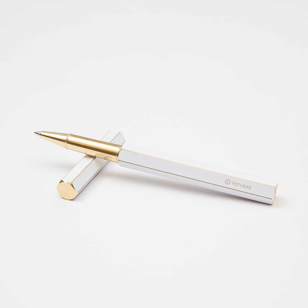 YstudioClassic Revolve Brass White Rollerball Pen - SCOOBOO - STAT-61b - Roller Ball Pen