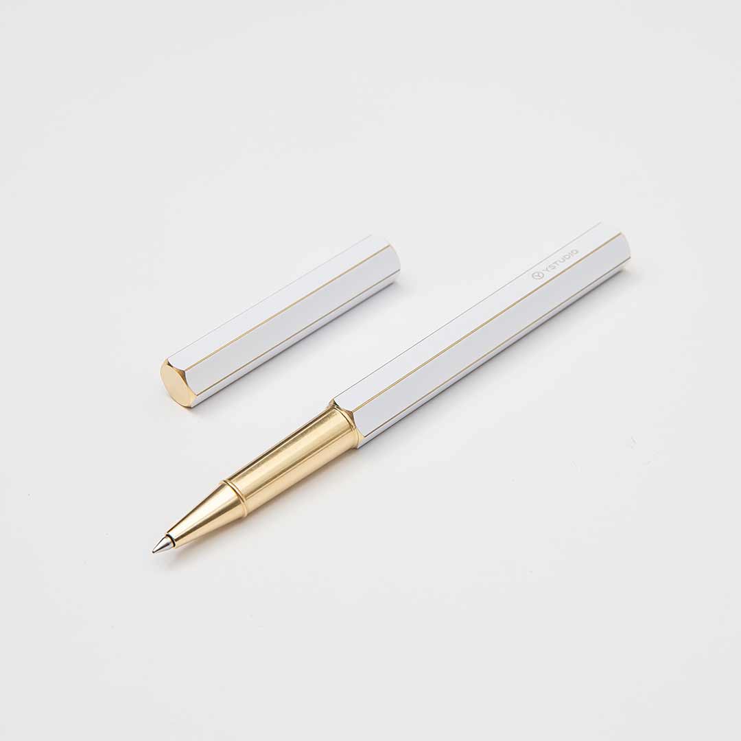 YstudioClassic Revolve Brass White Rollerball Pen - SCOOBOO - STAT-61b - Roller Ball Pen