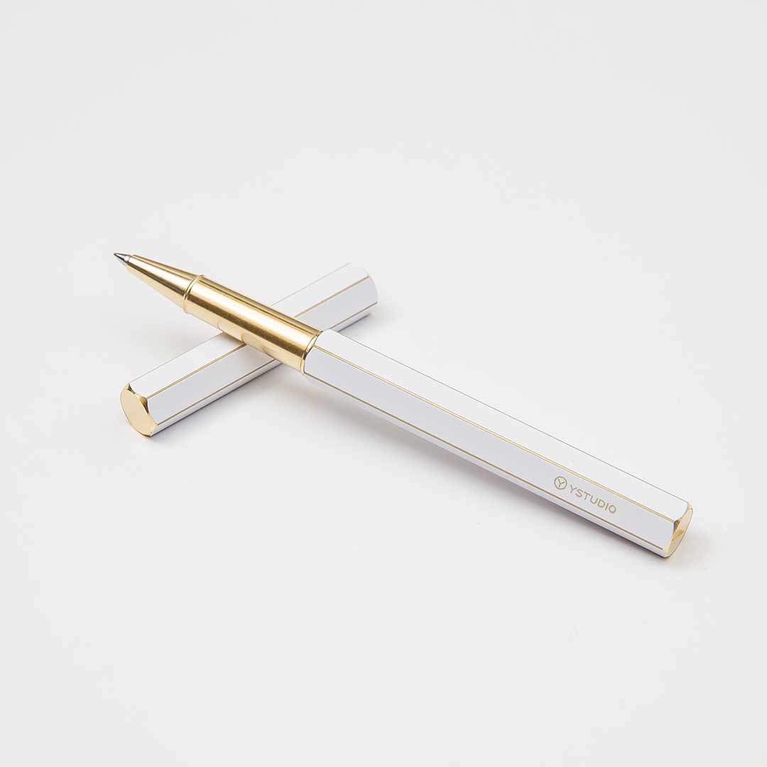 YstudioClassic Revolve Brass White Rollerball Pen - SCOOBOO - STAT-61b - Roller Ball Pen