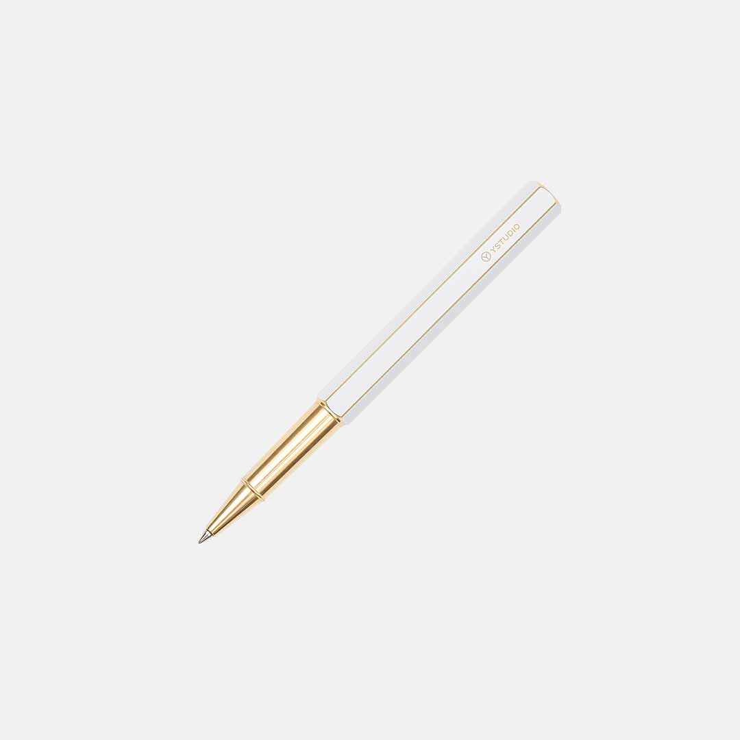YstudioClassic Revolve Brass White Rollerball Pen - SCOOBOO - STAT-61b - Roller Ball Pen