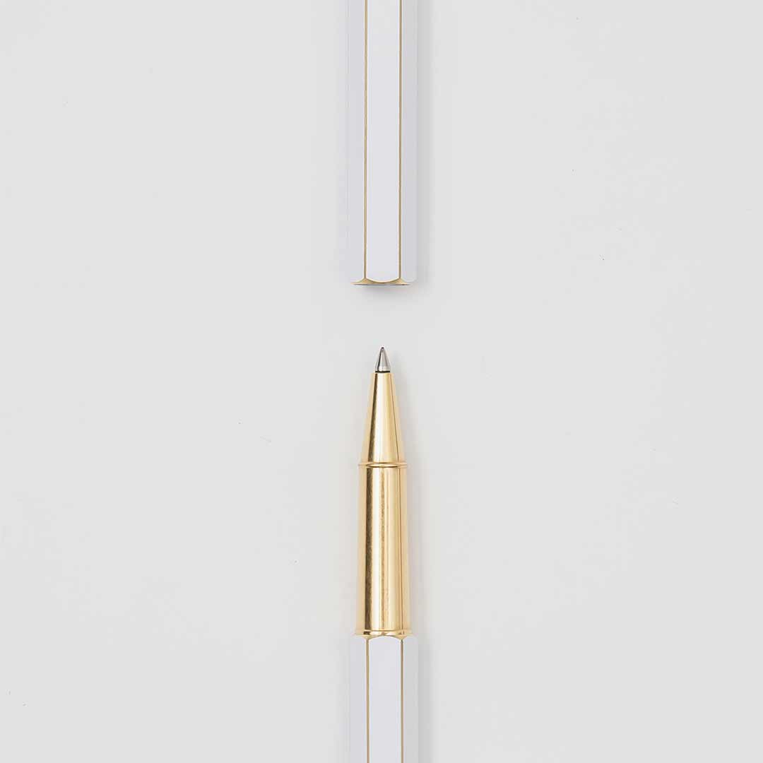 YstudioClassic Revolve Brass White Rollerball Pen - SCOOBOO - STAT-61b - Roller Ball Pen