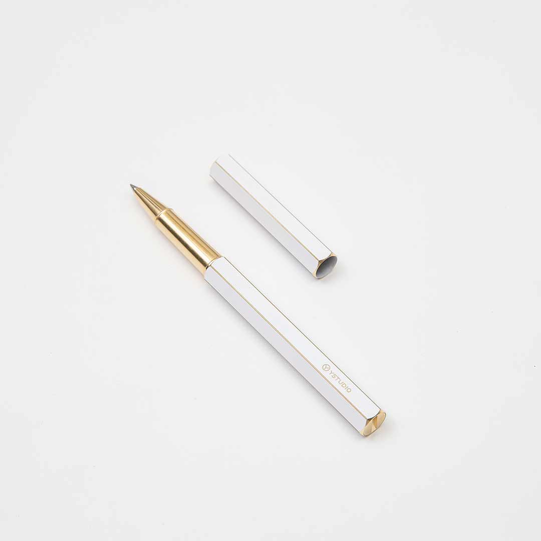 YstudioClassic Revolve Brass White Rollerball Pen - SCOOBOO - STAT-61b - Roller Ball Pen