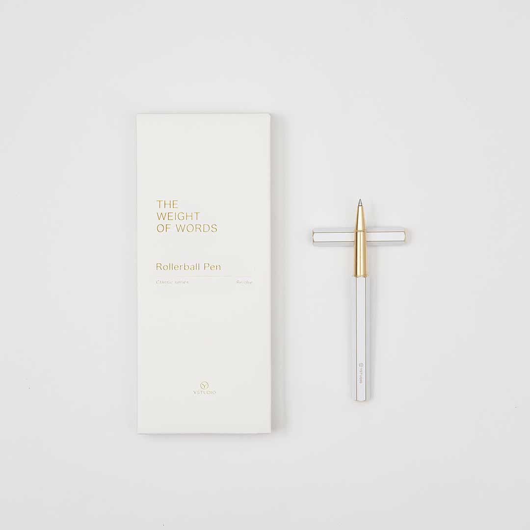 YstudioClassic Revolve Brass White Rollerball Pen - SCOOBOO - STAT-61b - Roller Ball Pen