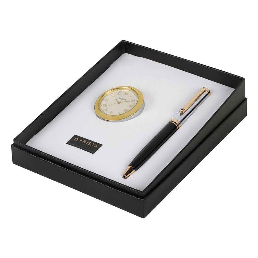 Arista Ballpoint Pen With Gold Chrome Table Clock - SCOOBOO - AE175+Clock-1 - Ball Pen