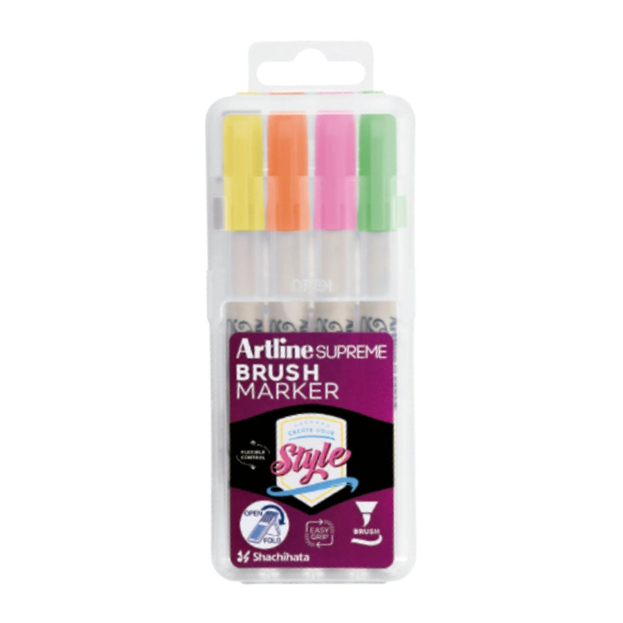 Artline Supreme Brush Marker Assorted Pack Of 4 - SCOOBOO - EPF-F/4PSV3 - Brush Pens