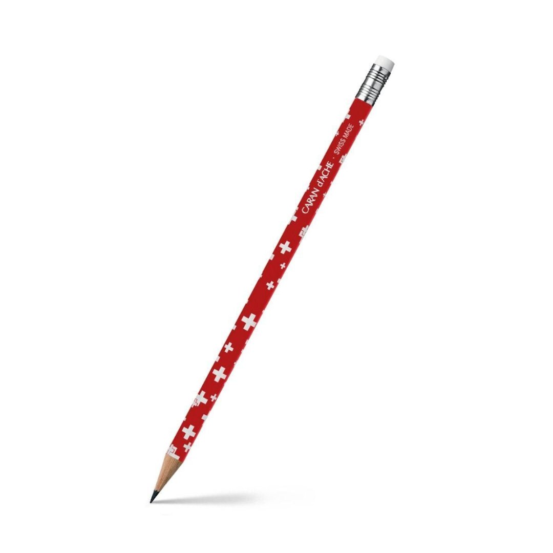 Caran d'ache Swiss Flag Pencil With Eraser HB 4PC Set - Blister Pack - SCOOBOO - 342.372 - Pencils