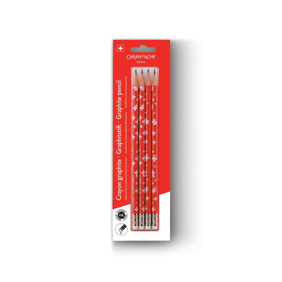 Caran d'ache Swiss Flag Pencil With Eraser HB 4PC Set - Blister Pack - SCOOBOO - 342.372 - Pencils