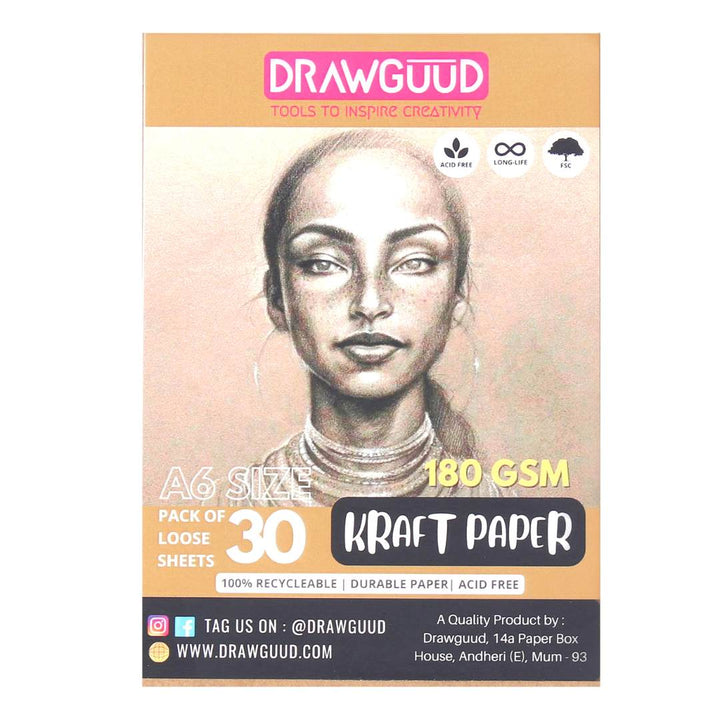 Drawguud Kraft Paper A6-Pack Of 30 - SCOOBOO - 136-DW-KRAF-200-A6 - Loose Sheets