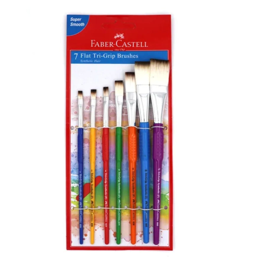 Faber-Castell 7 Flat Tri-Grip Brushes (Synthetic Hair) - SCOOBOO - 11 67 02 - Paint Brushes & Palette Knives
