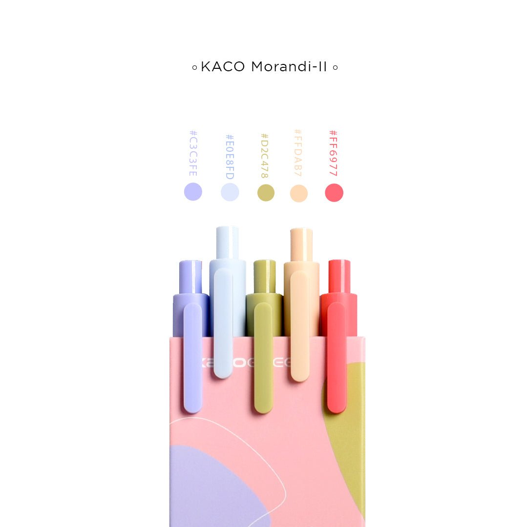 Kaco Pure Macaron Gel Pens - Set of 5 - Assorted colours 0.5mm - SCOOBOO - Pure-Morandi II - Gel Pens