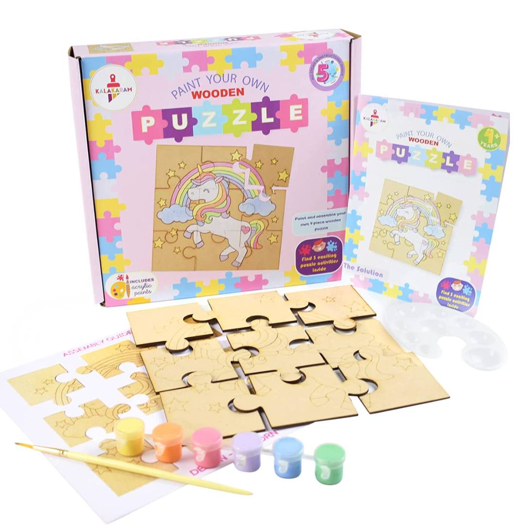 Kalakaram Paint Your Own Unicorn Wooden Puzzle Set - SCOOBOO - KKM1546C - DIY Box & Kids Art Kit