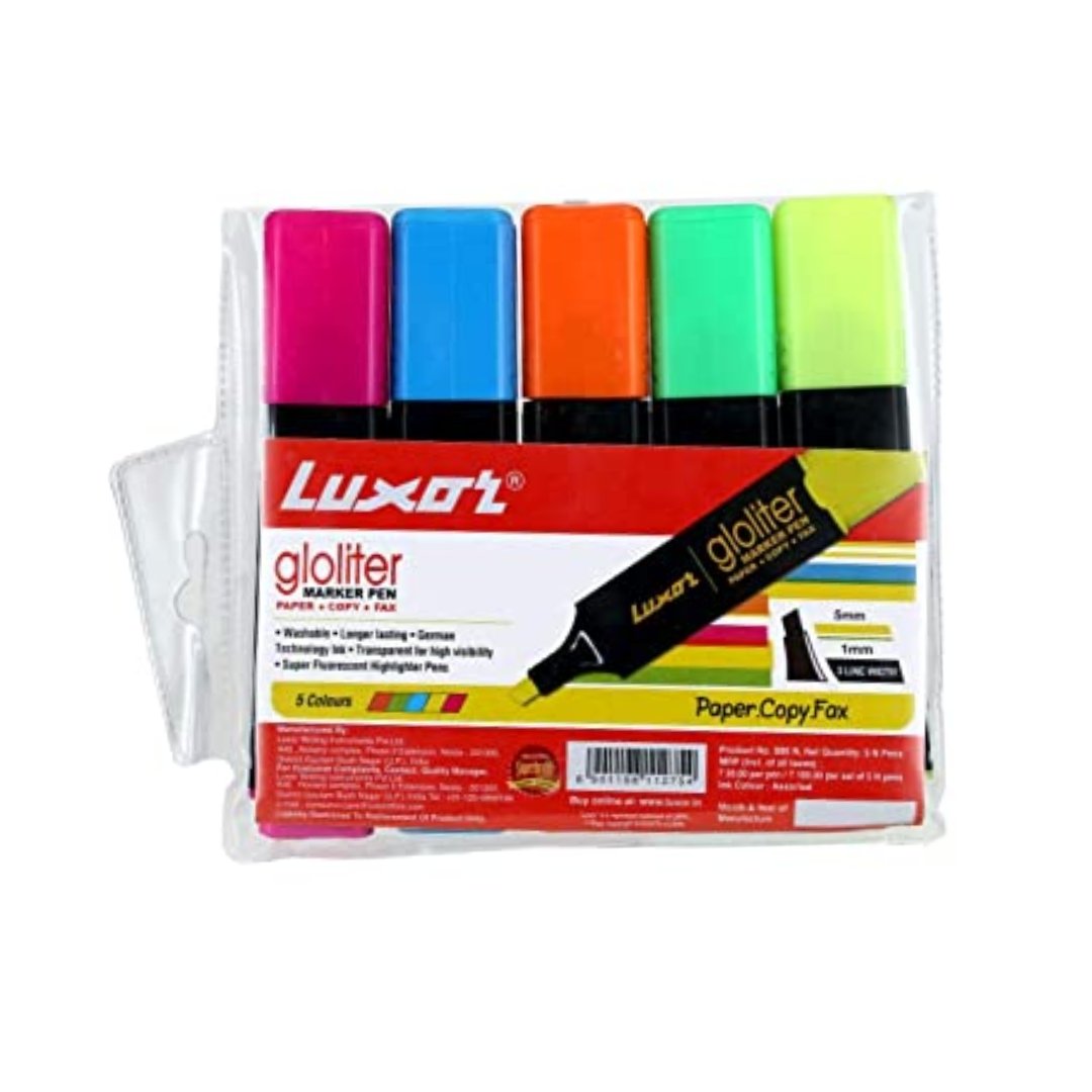 Luxor Gloliter Marker Pen - Assorted Colors- Set Of 5 - SCOOBOO - 9000013630 - Markers