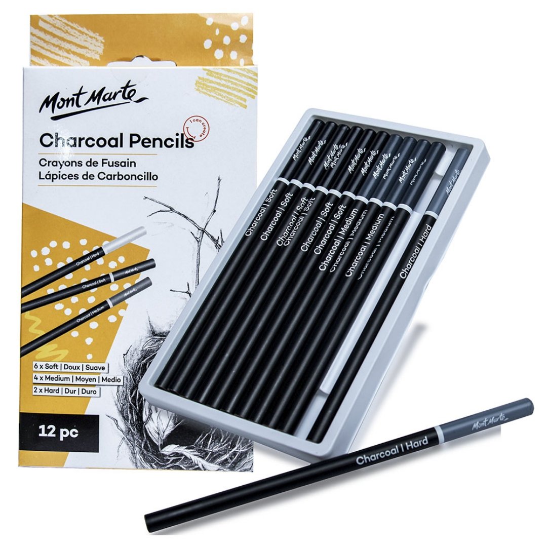 Mont Marte Charcoal Pencils set of 12pcs - SCOOBOO - 81580 - Charcoal Pencil