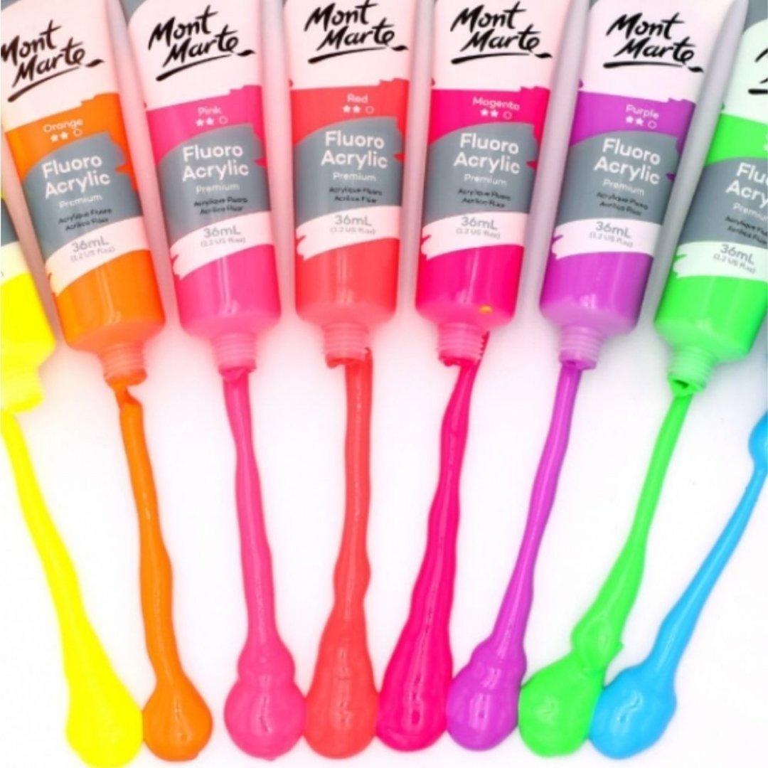 Mont Marte Fluro Acrylic Paint 8pc x 36ml - SCOOBOO - 81444 - Acrylic paints
