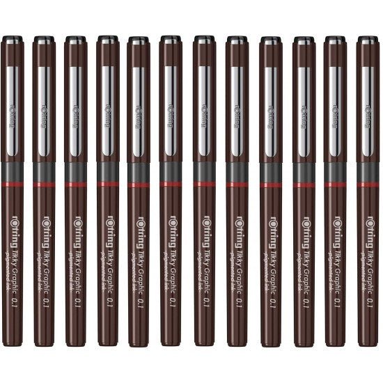rOtring Tikky Fine Liner Fiber Tip Graphic Pen, 0.2 mm, Black Ink (1904752)