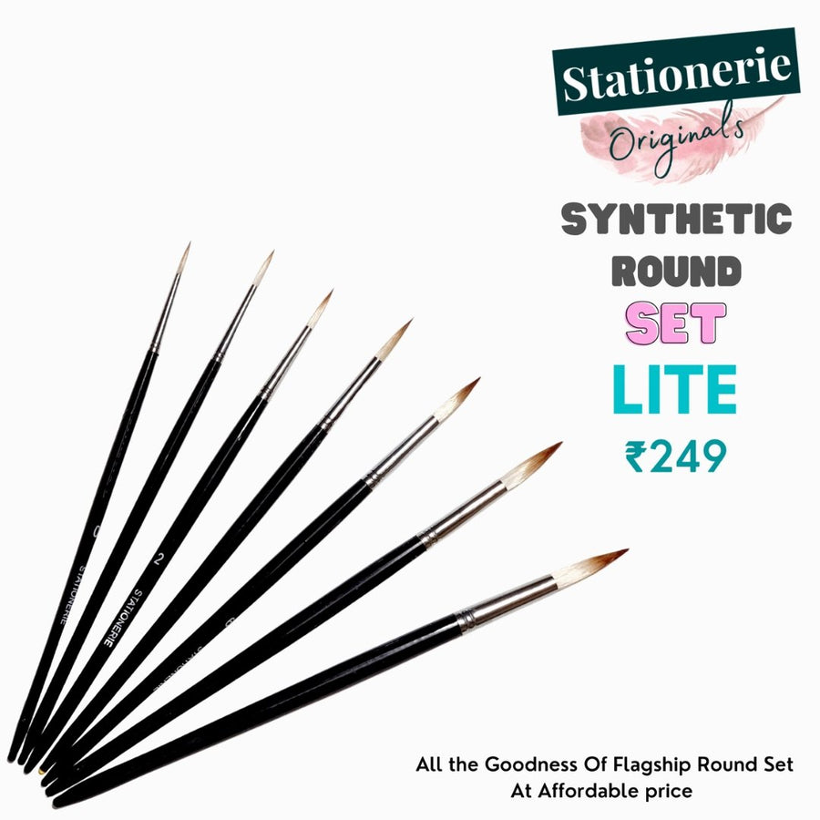 Stationerie Handcrafted Round Set Of 7 Lite Salwood Edition - SCOOBOO - Paint Brushes & Palette Knives