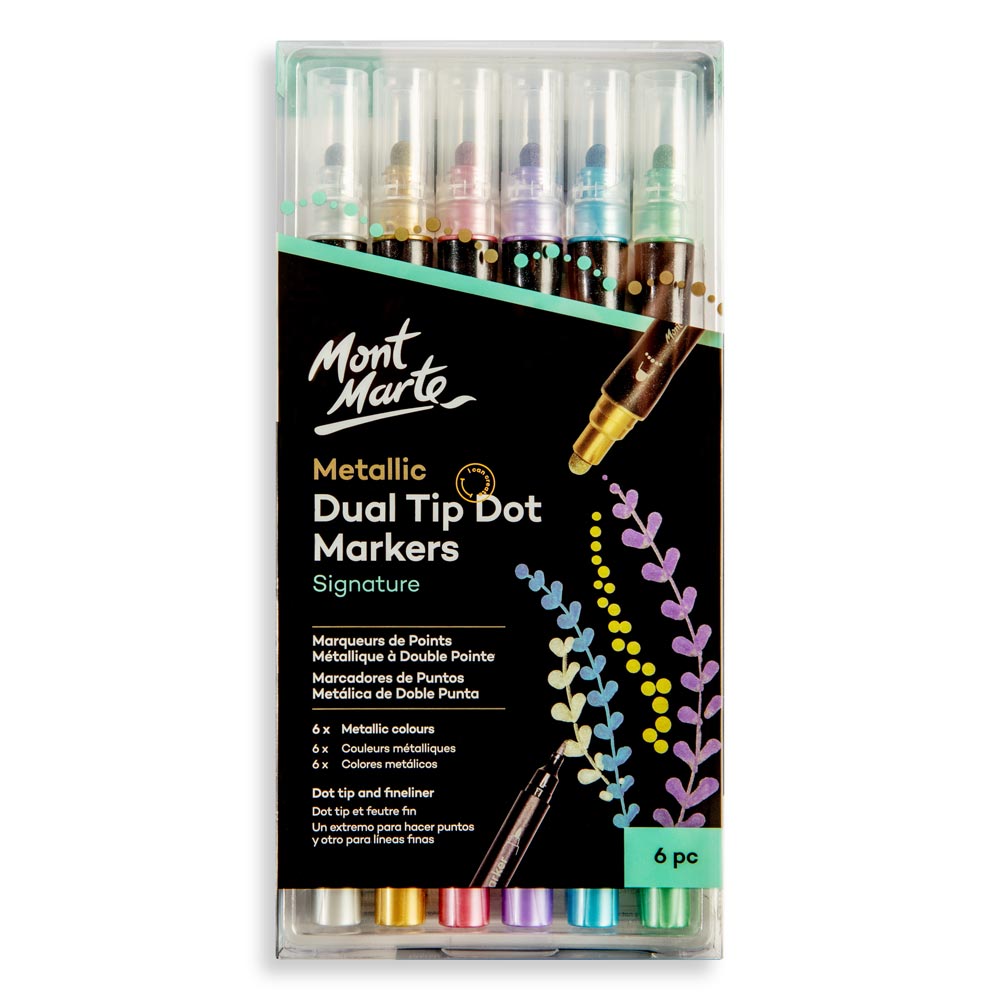 Mont Marte Metallic Dual Tip Dot Markers Signature - Pack of 6