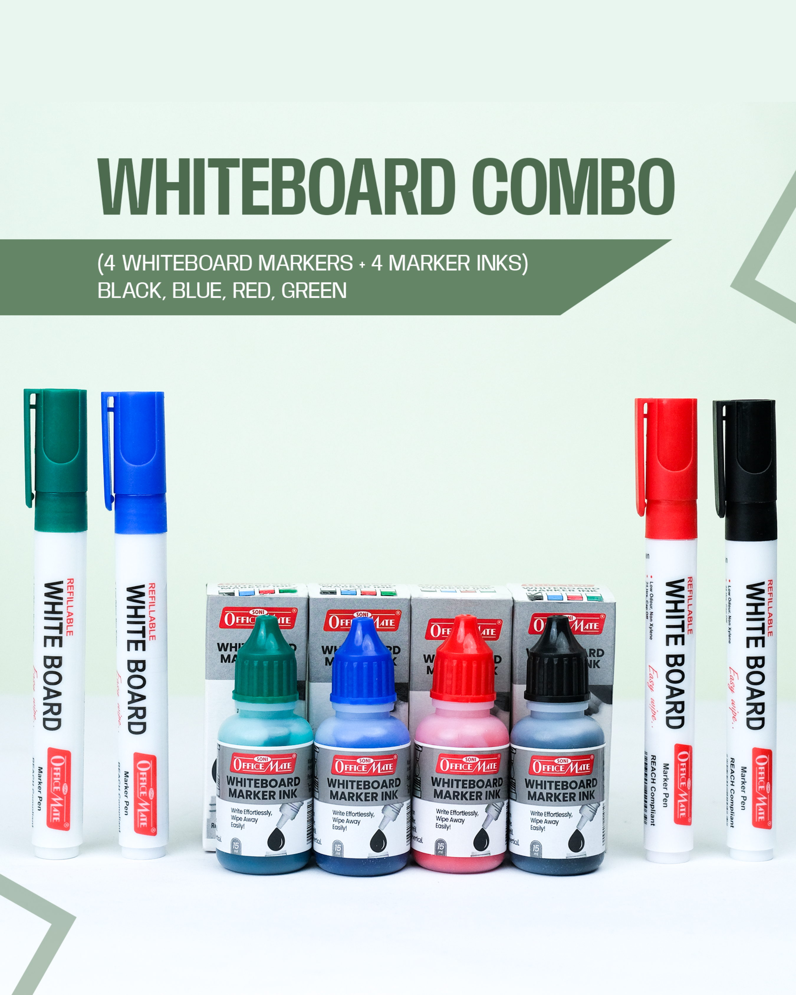 Soni Officemate Whiteboard Multicolor Combo (4 Whiteboard Markers + 4 Marker Inks )