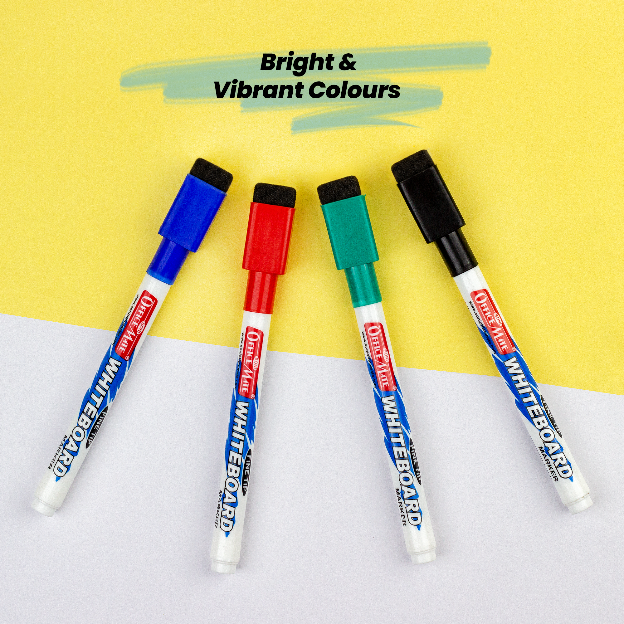 Soni Officemate Fine Tip Whiteboard Marker with Duster On Cap - Pack of 4