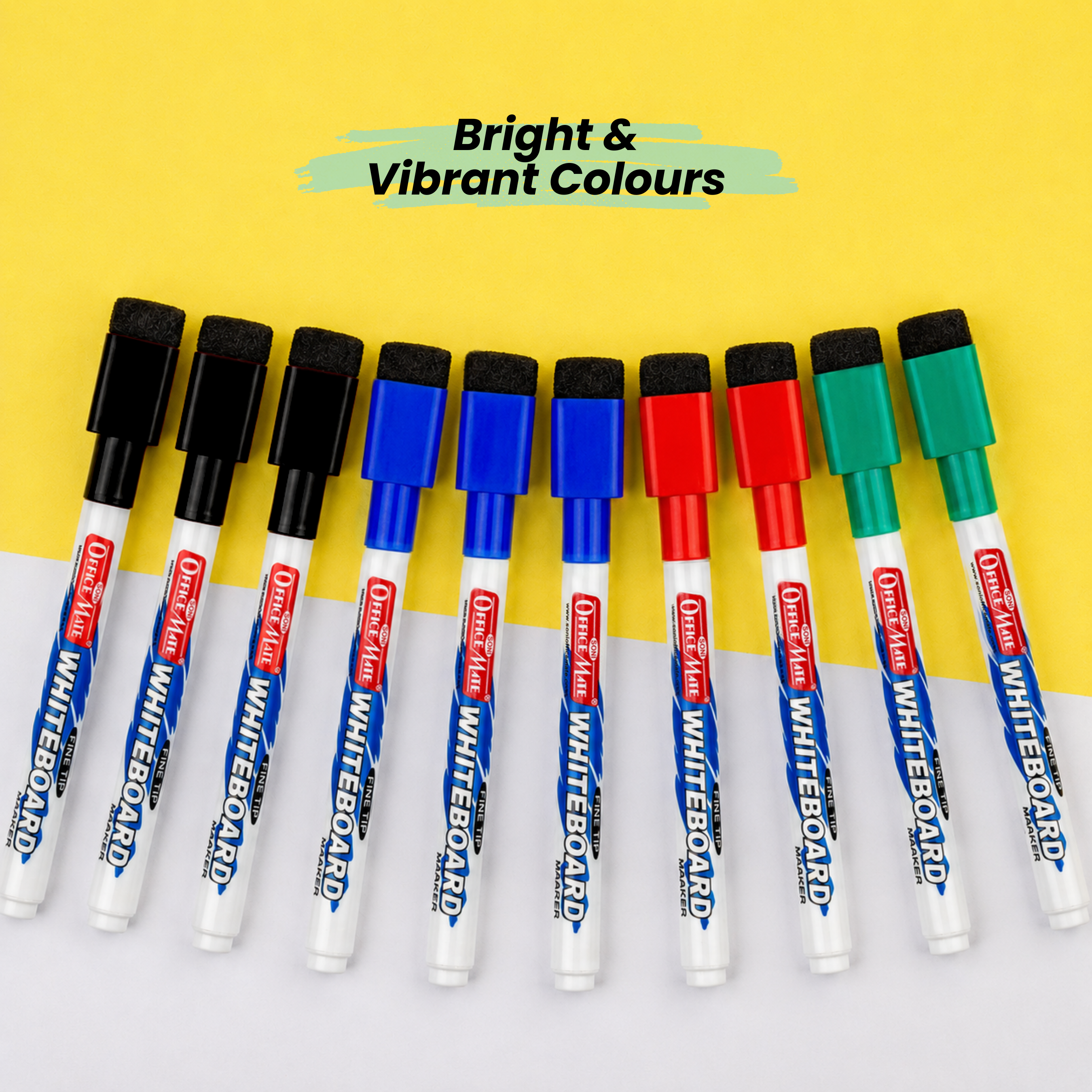 Soni Officemate Fine Tip Whiteboard Marker with Duster On Cap - Pack of 10