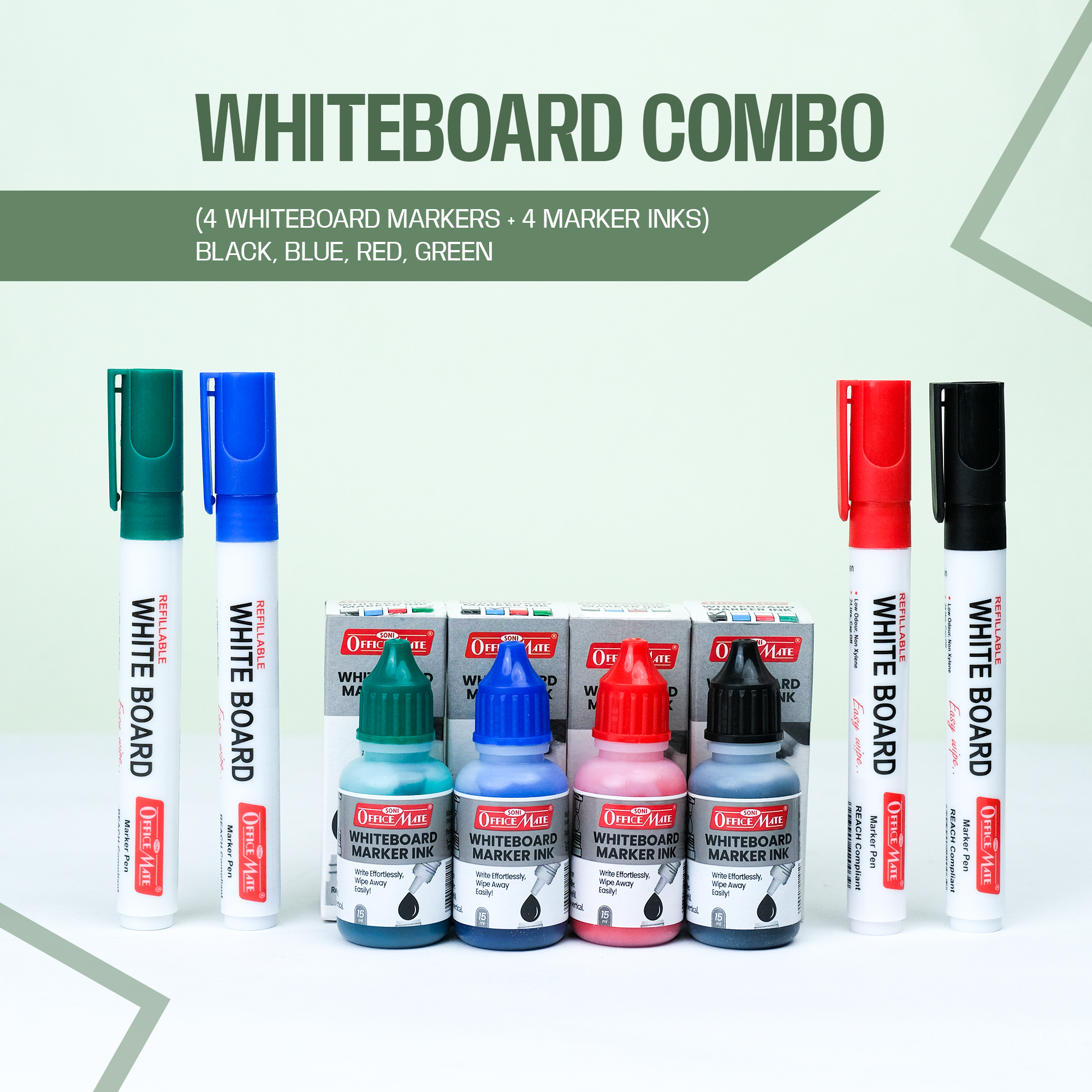 Soni Officemate Whiteboard Multicolor Combo (4 Whiteboard Markers + 4 Marker Inks )