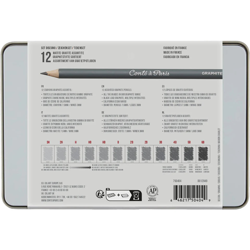 Conte a Paris Assorted Graphite Pencil Drawing - Set of 12