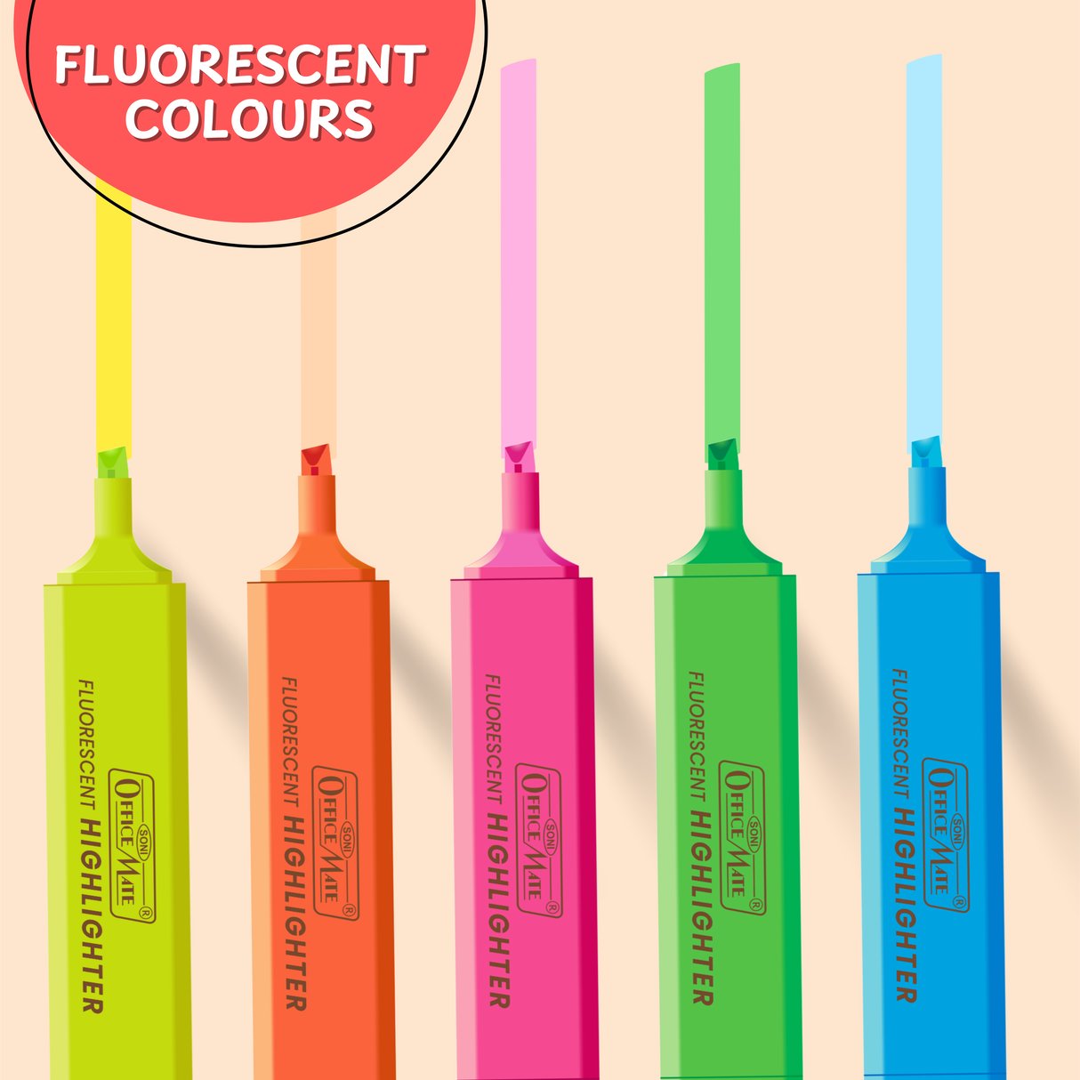 Soni Officemate Fluorescent Highlighters - Pack of 5