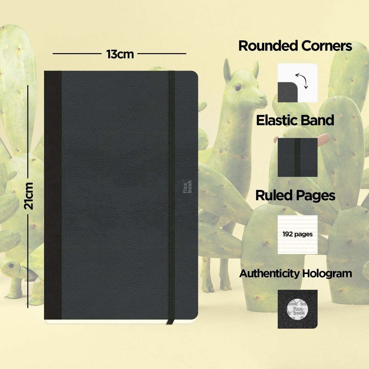 Flexbook A5 Size Ruled Eco Notebook 192 Pages - Black Shadow Cactus