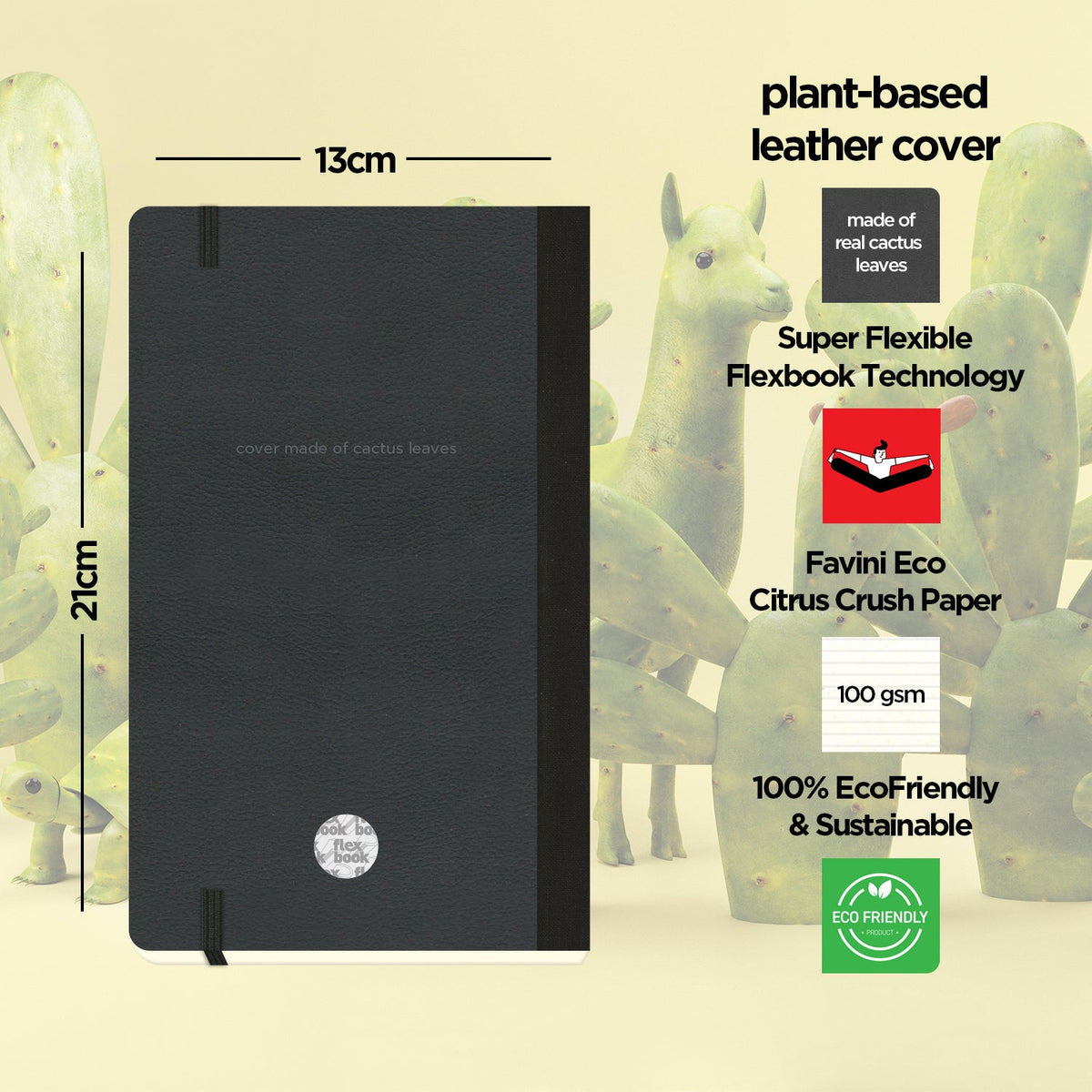 Flexbook A5 Size Ruled Eco Notebook 192 Pages - Black Shadow Cactus