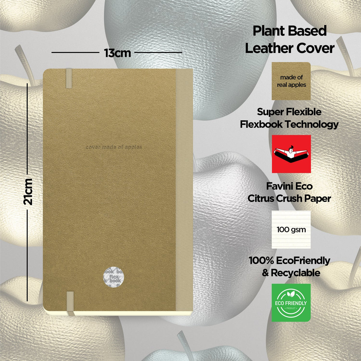 Flexbook A5 Medium Size Ruled Lined Notebook 192 Pages - Gold Applestars